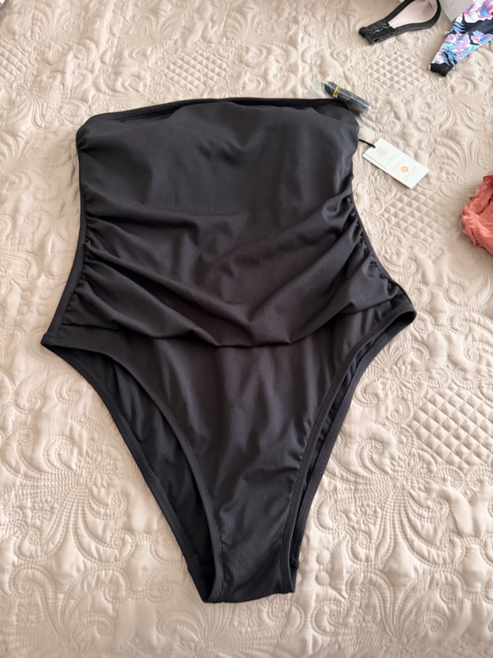Shade & Shore Black Strapless One-Piece Swimsuit